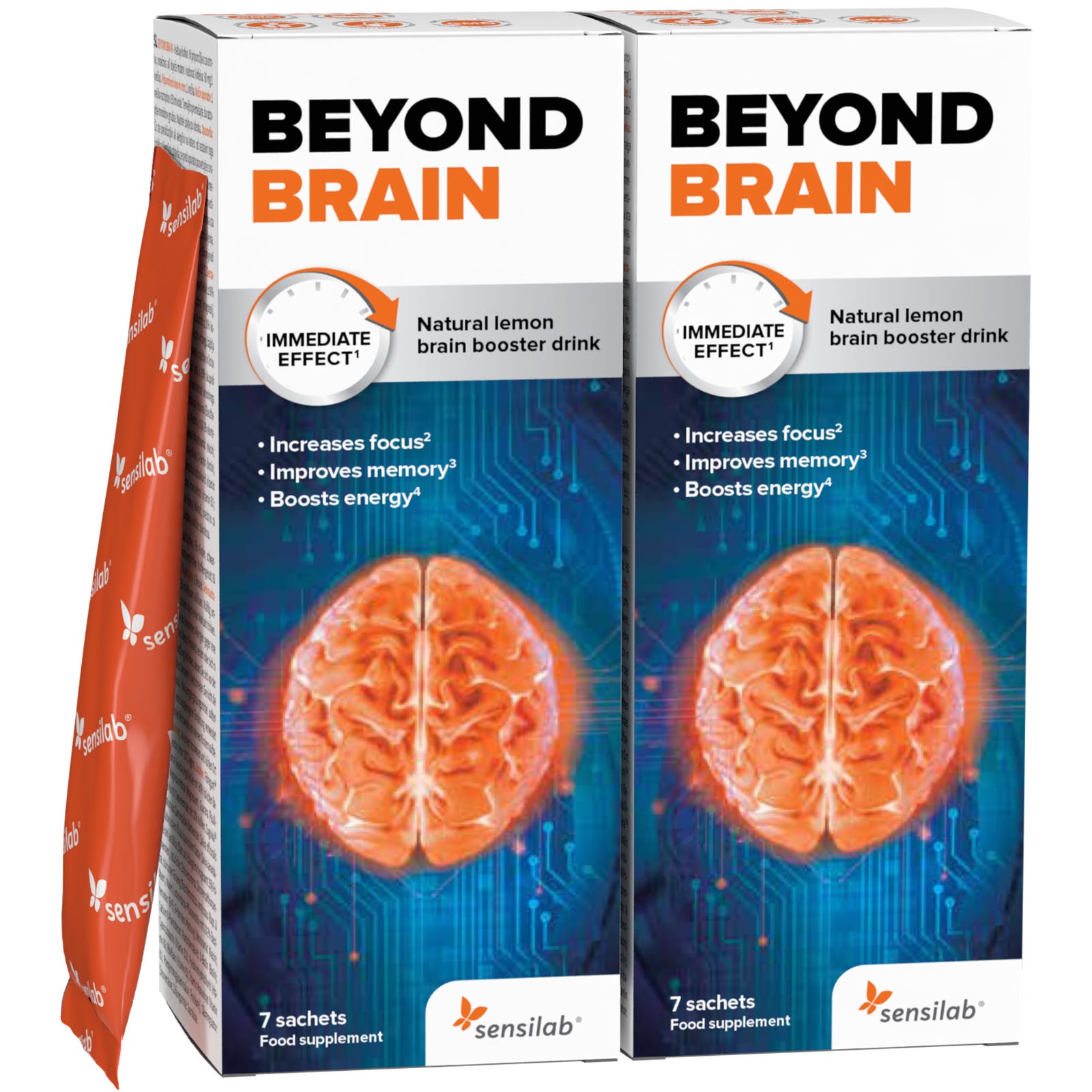 Beyond Brain nootrópico |Para mejorar la concentración|Efecto inmediato, 6 horas de aumento de la concentración |Sabor a limón |Para 14 días| Sensilab
