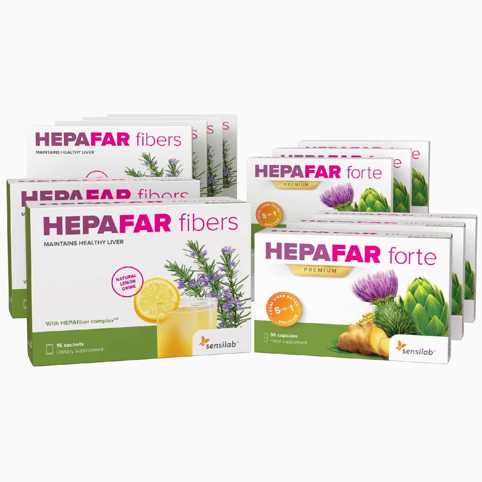 Hepafar 3 månader premium paket | Leverrening och detox av kroppen | 6x 30 Hepafar forte kapslar, 6x15 påsar Hepafar Fiber | Sensilab.