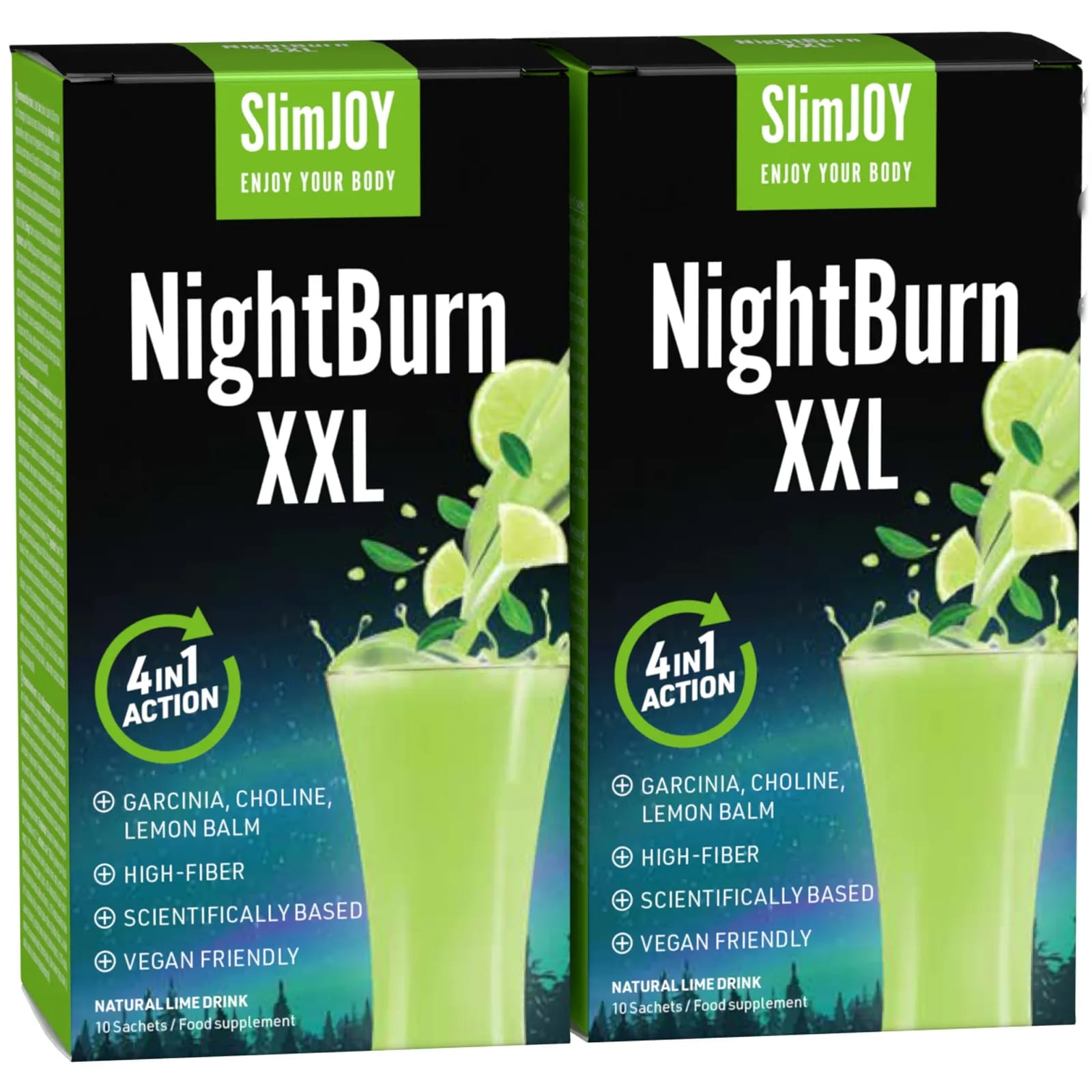 NightBurn EXTREME: 1+1 KAUPAN PÄÄLLE| Rasvanpolttojuoma, joka polttaa rasvaa nukkuessa | Ilman kofeiinia | 2 x10 päivän ohjelma | 20 annospussia | Sli.