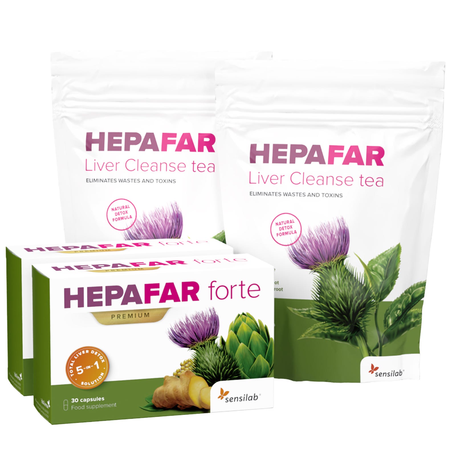 Balíček na očistu pečene obsahuje 2x HEPAFAR forte a 2x HEPAFAR čaj – pre zdravie a detox pečene.
