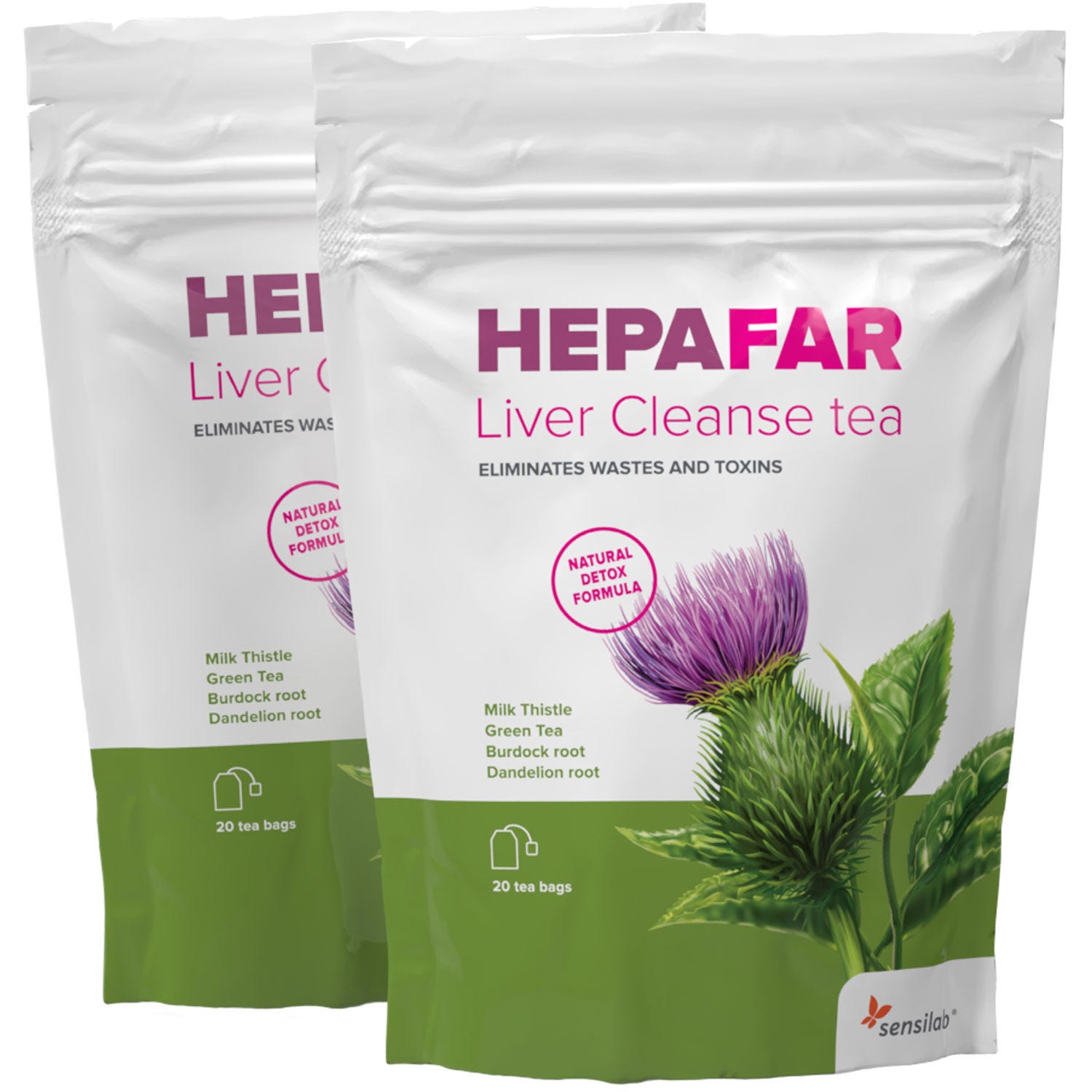 Hepafar Liver Cleanse Tea | 2x | With Milk Thistle, Green Tea, Burdock Root and Dandelion | 40-day herbal body detox | 2x 20 teabags | Sensilab