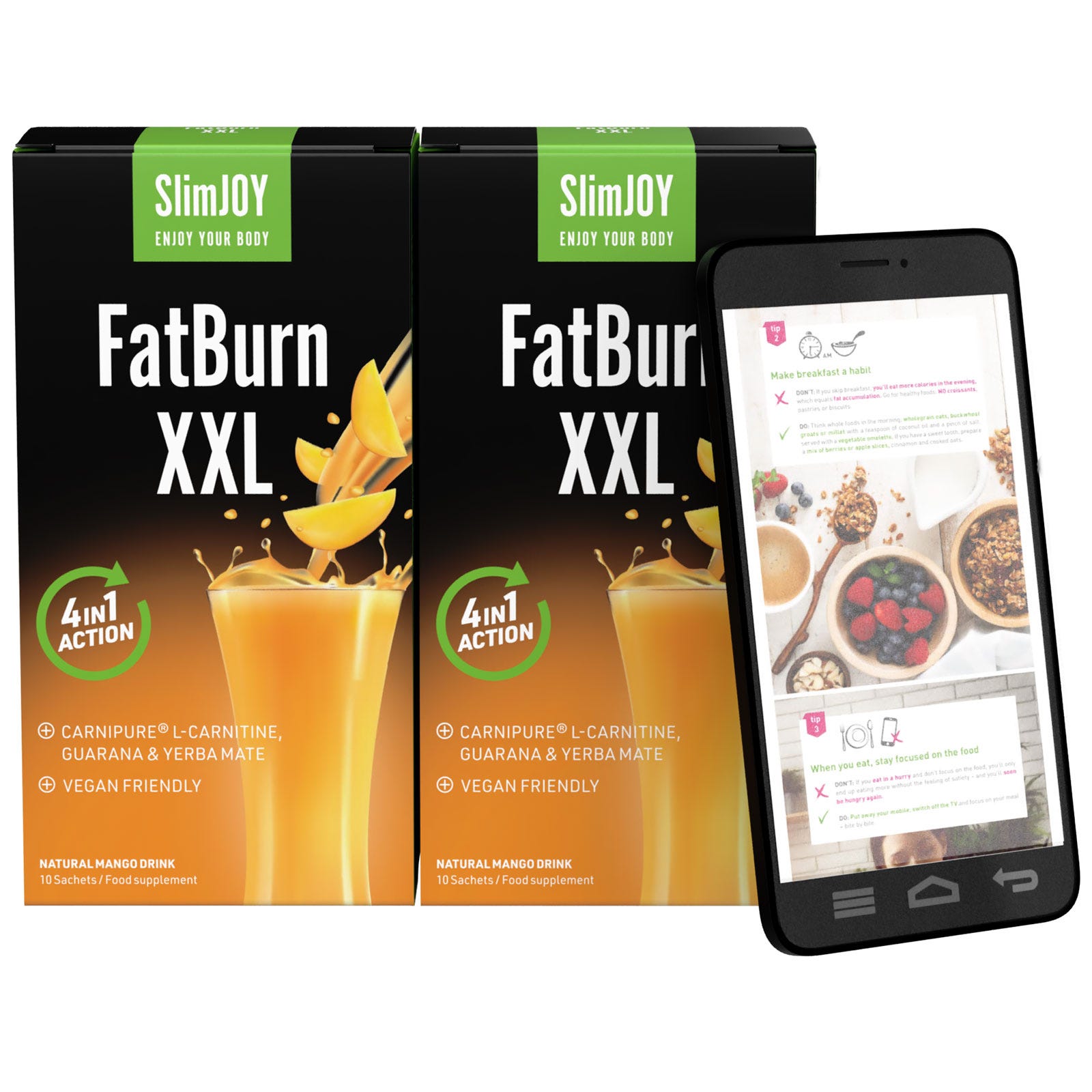 FatBurn XXL | 3 v 1 termo topilec maščobe: L-karnitin, yerba mate in guarana | 20-dnevni program | 1+1 GRATIS + e-priročnik | SlimJOY.