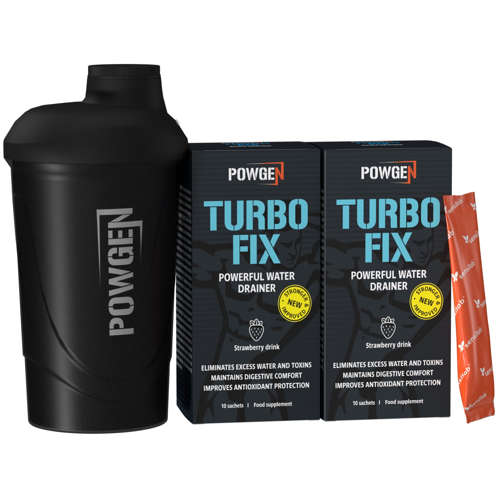 Turbo Fix 1+1 GRATIS & REGALO: Shaker | Fitness diuretici | Drenante forte | Programma di 20 giorni | Gusto lampone | 20 bustine | PowGen.