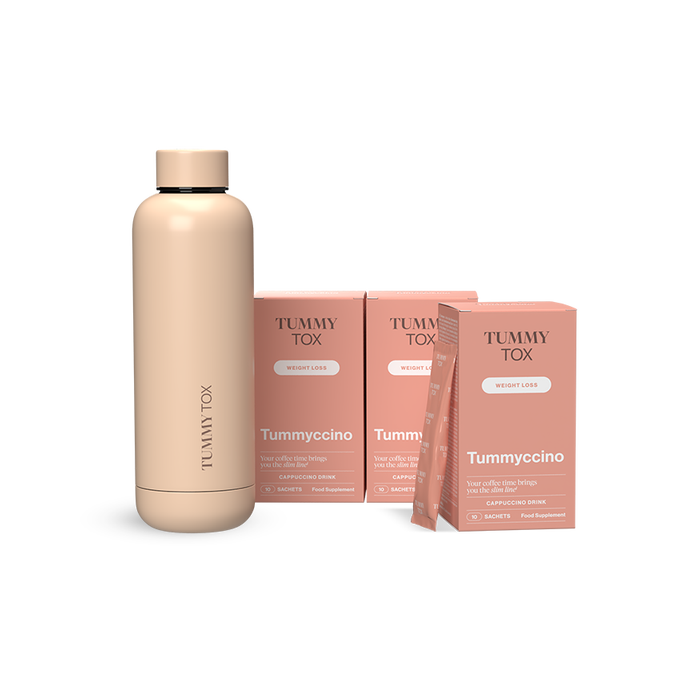 Tummyccino: café avec effet minceur - 3 boîtes + Bouteille GRATUITE.