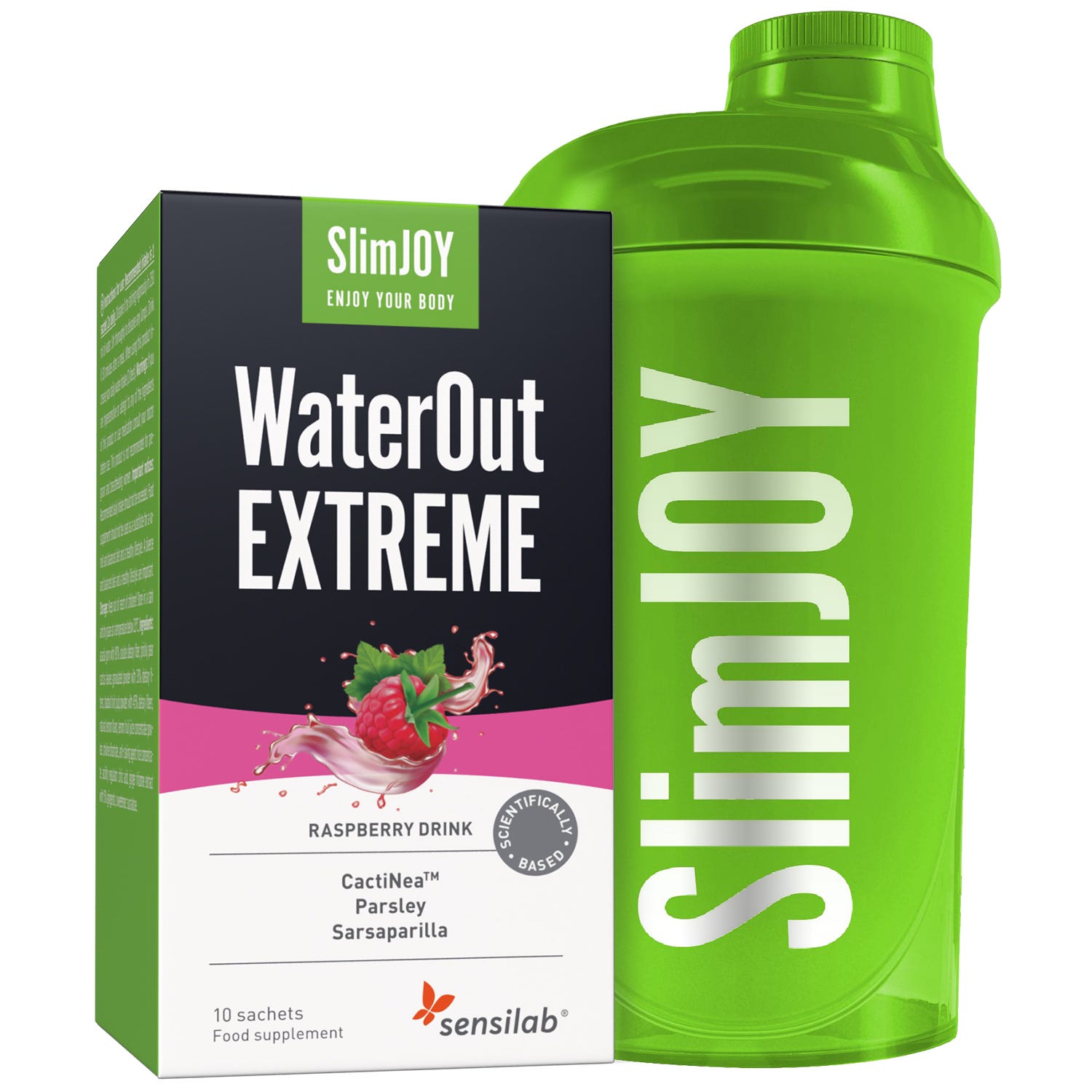 WaterOut Extreme + Shaker - vätskedrivande dryck med smak av hallon för snabbare viktminskning | SlimJOY.
