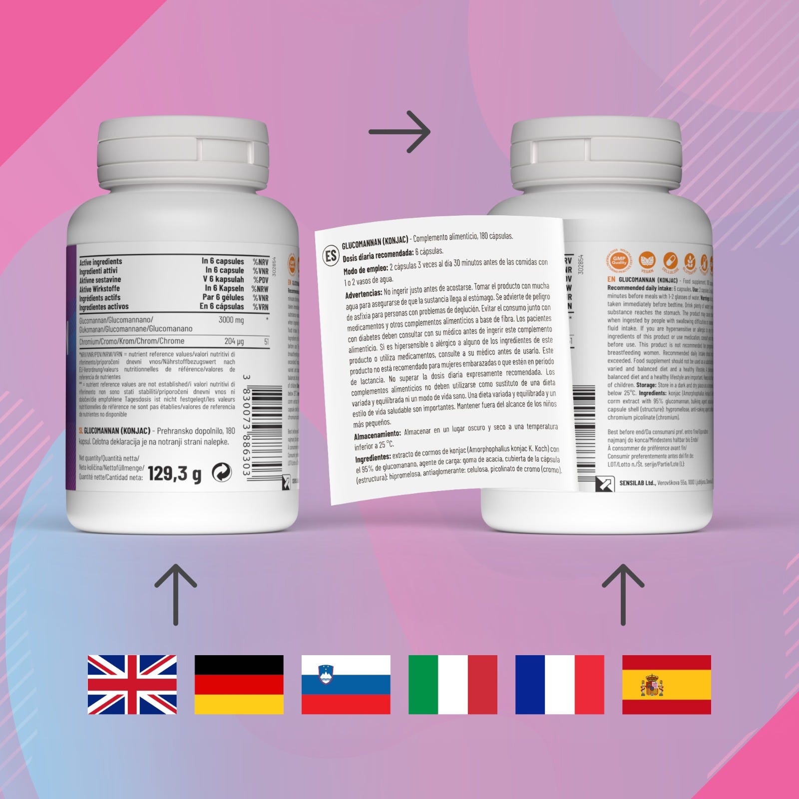 Essentials Glucomanano (konjac) dosis alta - vegano, 360 cápsulas.