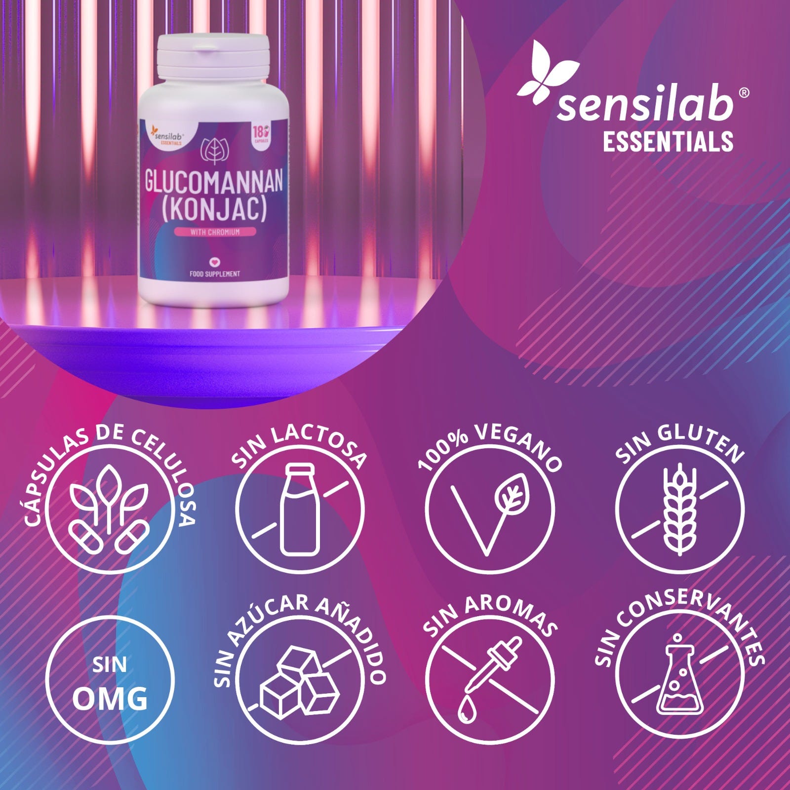 Essentials Glucomanano (konjac) dosis alta - vegano, 360 cápsulas.