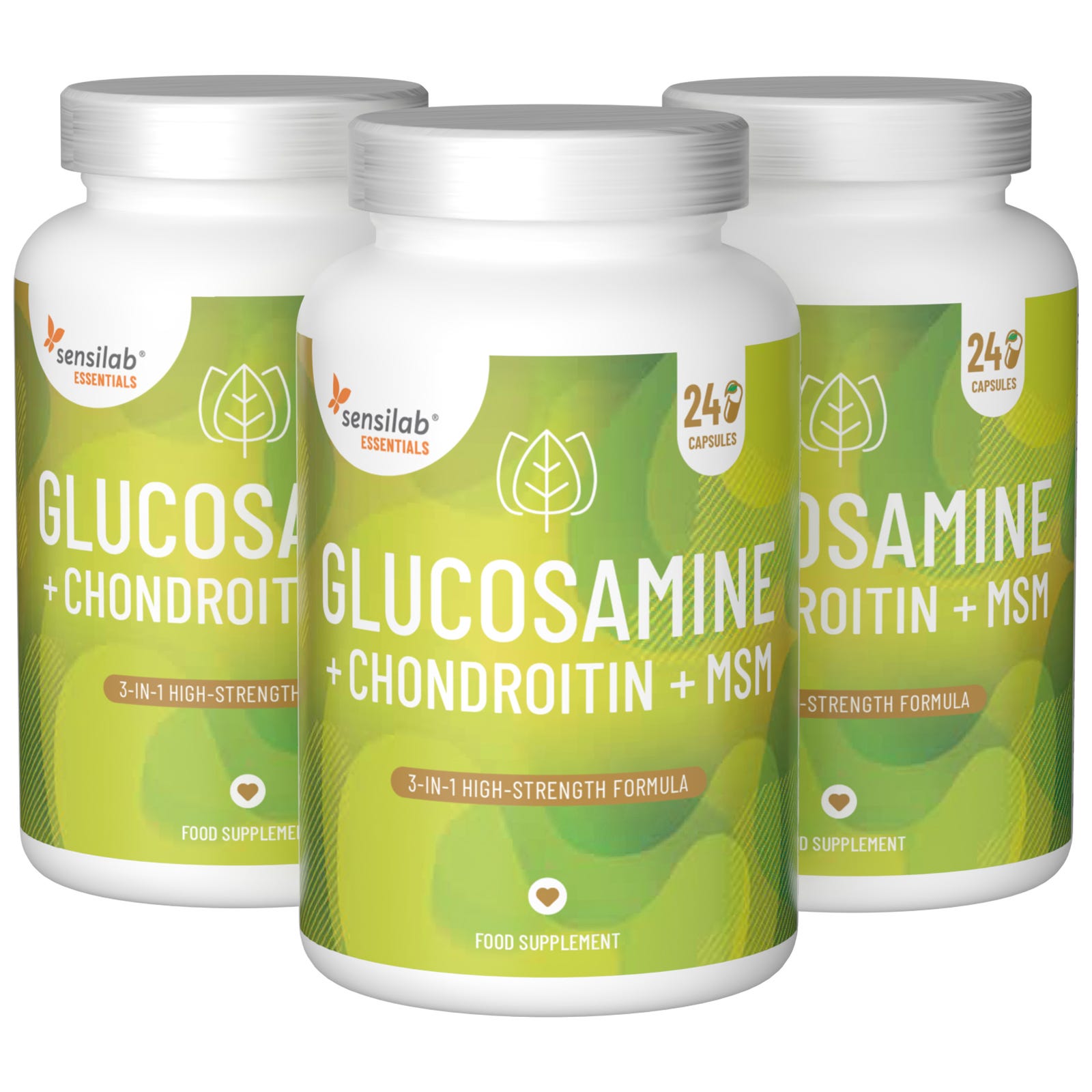 Essentials Glucosamina + Condroitina + MSM de alta dose - 720 cápsulas.