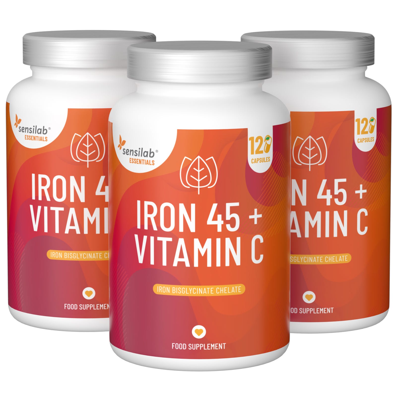 Essentials Ferro 45 + Vitamina C de alta dose - Vegan, 360 cápsulas.